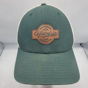 Columbia Green White Hat Cap Adults Large XL Leather Patch Logo Casual Comfort